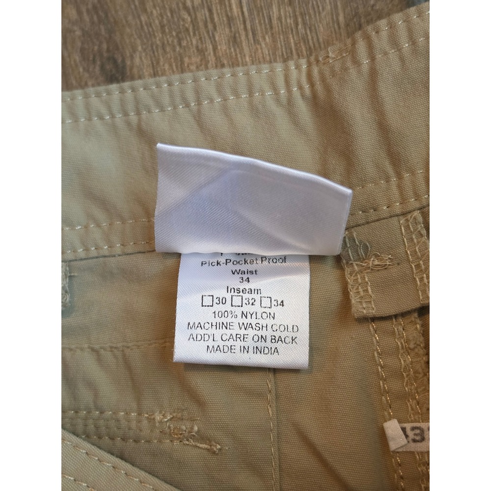 Clothing Arts Pick-Pocket Proof Travel Cargo Shorts Khaki Tan Mens 34 Nylon - Picture 7 of 7